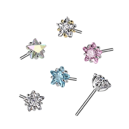 Implant Grade Titanium Threadless Push In Prong Set Star CZ Top Nose Ring Skin Metals