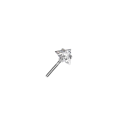 Implant Grade Titanium Threadless Push In Prong Set Triangle CZ Top Nose Ring Skin Metals