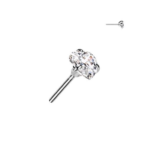 Implant Grade Titanium Threadless Push In Prong Set Heart CZ Top Nose Ring Skin Metals
