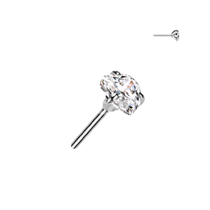 Implant Grade Titanium Threadless Push In Prong Set Heart CZ Top Nose Ring Skin Metals