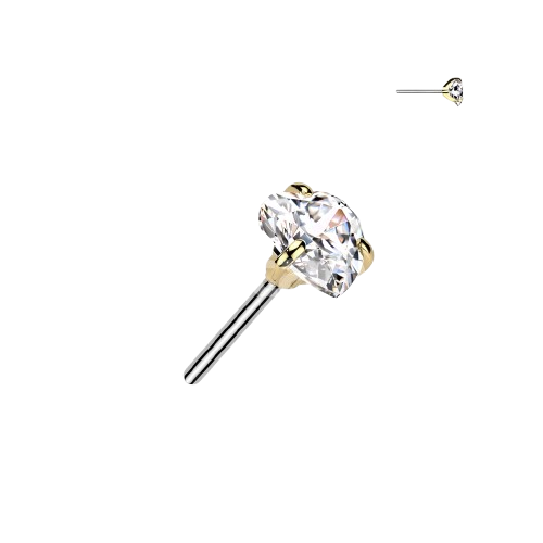 Implant Grade Titanium Threadless Push In Prong Set Heart CZ Top Nose Ring Skin Metals