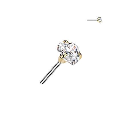 Implant Grade Titanium Threadless Push In Prong Set Heart CZ Top Nose Ring Skin Metals