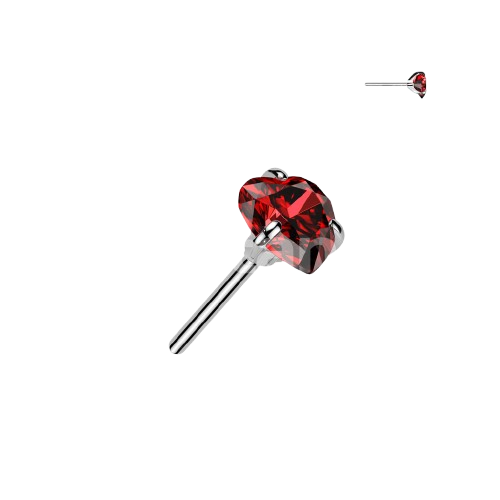 Implant Grade Titanium Threadless Push In Prong Set Heart CZ Top Nose Ring Skin Metals