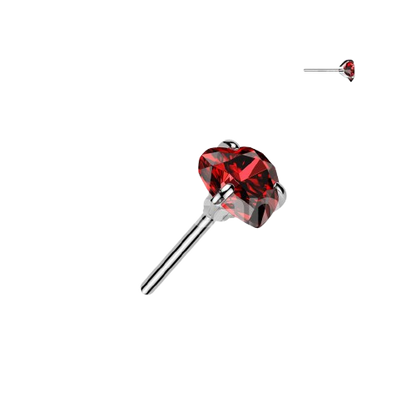 Implant Grade Titanium Threadless Push In Prong Set Heart CZ Top Nose Ring Skin Metals