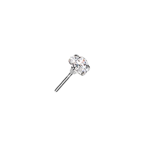 Implant Grade Titanium Threadless Push In Prong Set Heart CZ Top Nose Ring Skin Metals