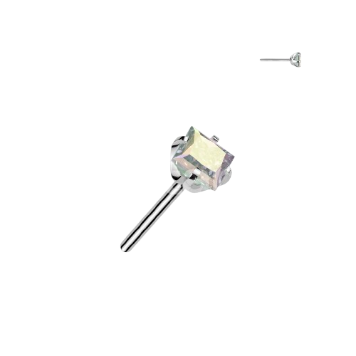 Implant Grade Titanium Threadless Push In Prong Set Square CZ Top Earring Skin Metals