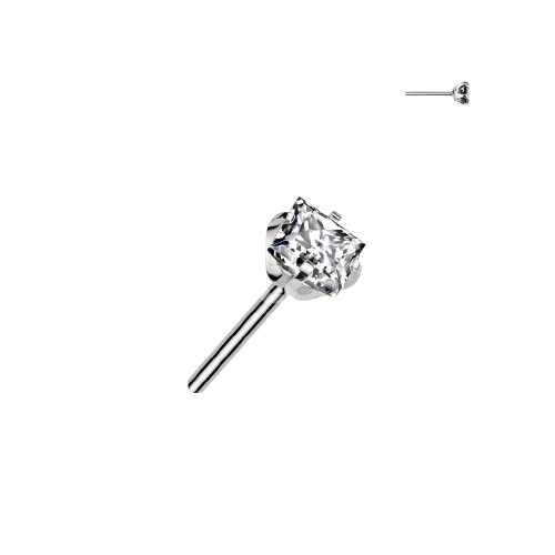 Implant Grade Titanium Threadless Push In Prong Set Square CZ Top Earring Skin Metals