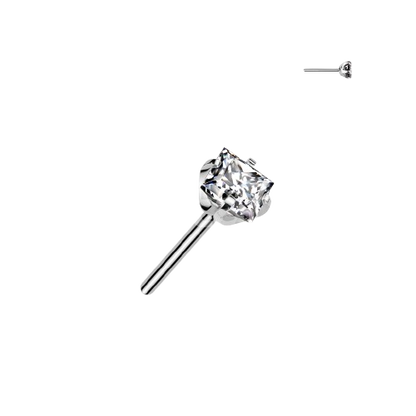 Implant Grade Titanium Threadless Push In Prong Set Square CZ Top Earring Skin Metals