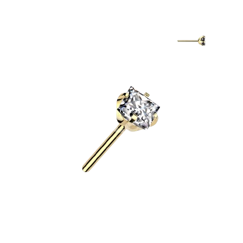 Implant Grade Titanium Threadless Push In Prong Set Square CZ Top Earring Skin Metals