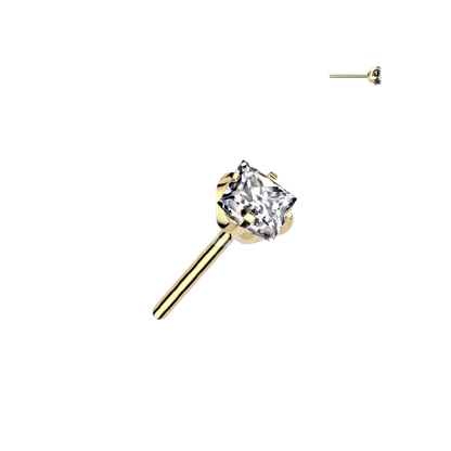 Implant Grade Titanium Threadless Push In Prong Set Square CZ Top Earring Skin Metals