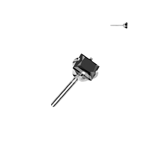 Implant Grade Titanium Threadless Push In Prong Set Square CZ Top Earring Skin Metals