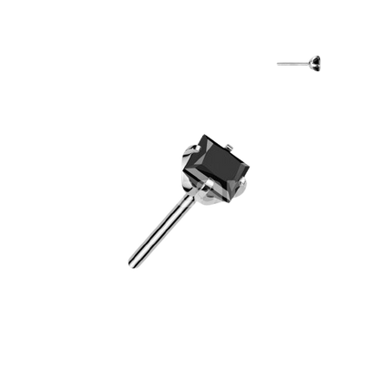 Implant Grade Titanium Threadless Push In Prong Set Square CZ Top Earring Skin Metals