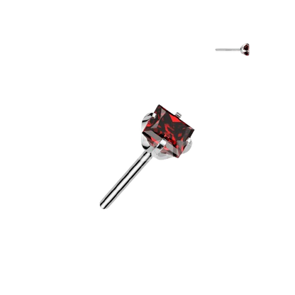 Implant Grade Titanium Threadless Push In Prong Set Square CZ Top Earring Skin Metals