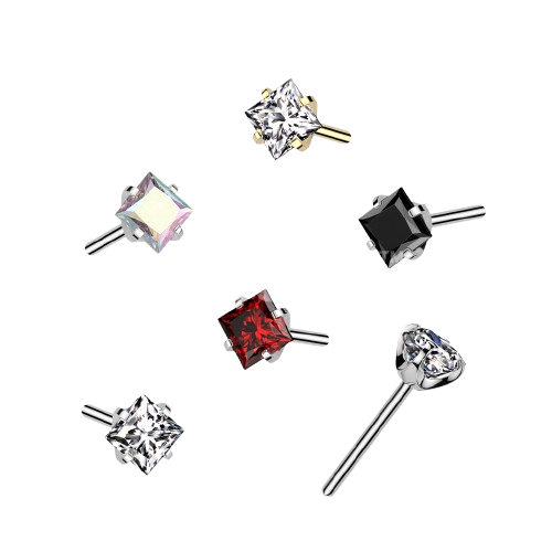 Implant Grade Titanium Threadless Push In Prong Set Square CZ Top Earring Skin Metals