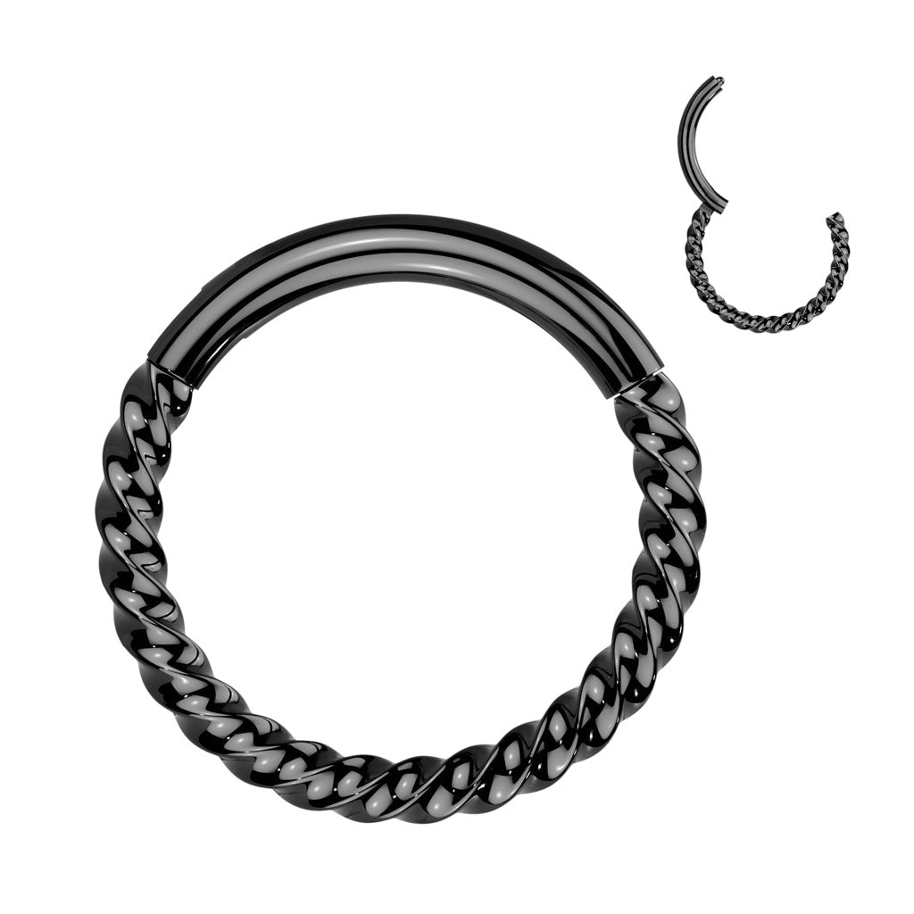 High Quality Precision Surgical Steel Hinged Segment Hoop Rings Braided Steel Hoop Rings Impulse Piercings Black 18GA (1mm) 5/16" (8mm)