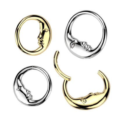 High Quality Precision All 316L Surgical Steel Double Sided Face Moon Hinged Segment Hoop Ring Hinged Ring Impulse Piercings