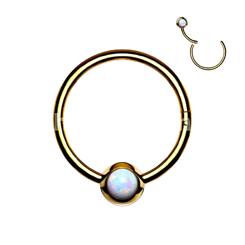 316L Surgical Steel Hinge Hoop Segment Rings with Opal Set Ball for Ear Cartilage, Nose Septum and More Hoop Ring Skin Metals
