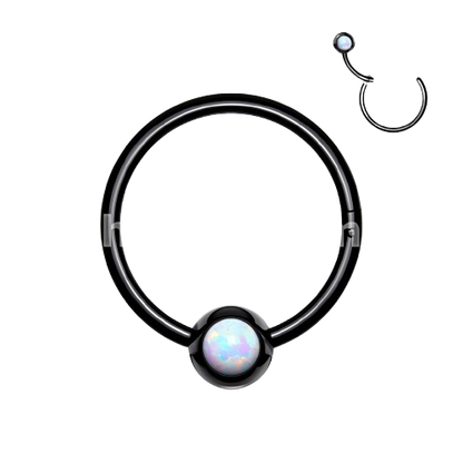 316L Surgical Steel Hinge Hoop Segment Rings with Opal Set Ball for Ear Cartilage, Nose Septum and More Hoop Ring Skin Metals