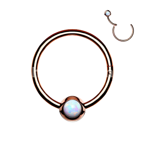 316L Surgical Steel Hinge Hoop Segment Rings with Opal Set Ball for Ear Cartilage, Nose Septum and More Hoop Ring Skin Metals