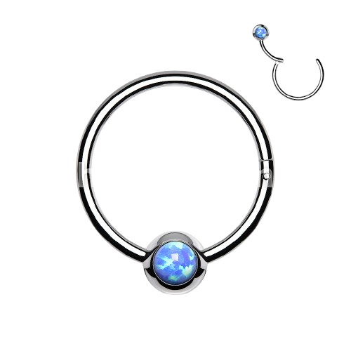 316L Surgical Steel Hinge Hoop Segment Rings with Opal Set Ball for Ear Cartilage, Nose Septum and More Hoop Ring Skin Metals