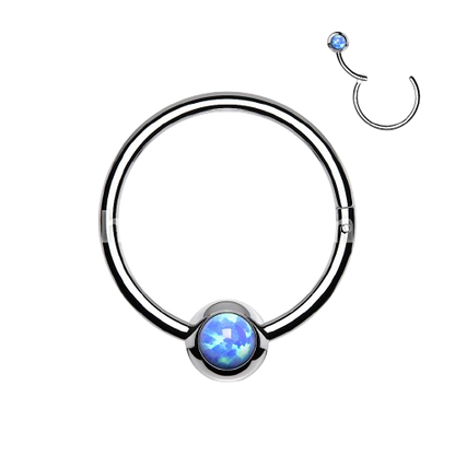 316L Surgical Steel Hinge Hoop Segment Rings with Opal Set Ball for Ear Cartilage, Nose Septum and More Hoop Ring Skin Metals