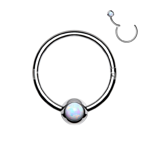 316L Surgical Steel Hinge Hoop Segment Rings with Opal Set Ball for Ear Cartilage, Nose Septum and More Hoop Ring Skin Metals
