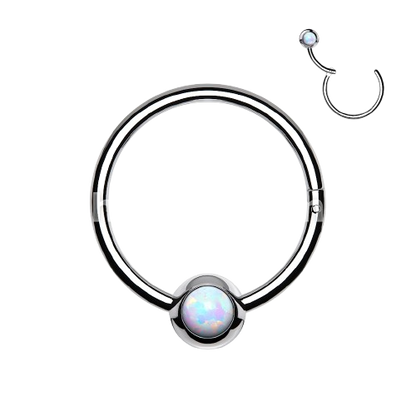 316L Surgical Steel Hinge Hoop Segment Rings with Opal Set Ball for Ear Cartilage, Nose Septum and More Hoop Ring Skin Metals