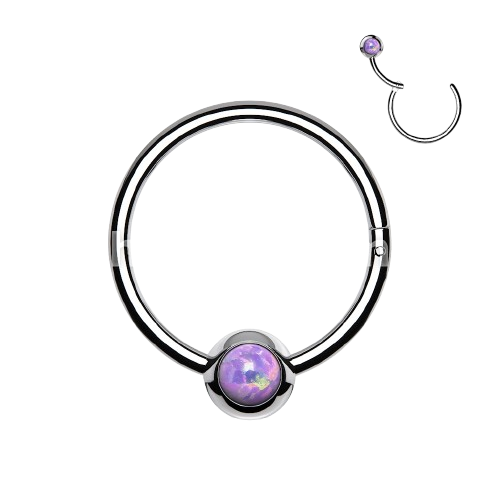 316L Surgical Steel Hinge Hoop Segment Rings with Opal Set Ball for Ear Cartilage, Nose Septum and More Hoop Ring Skin Metals
