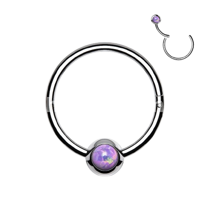 316L Surgical Steel Hinge Hoop Segment Rings with Opal Set Ball for Ear Cartilage, Nose Septum and More Hoop Ring Skin Metals