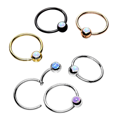 316L Surgical Steel Hinge Hoop Segment Rings with Opal Set Ball for Ear Cartilage, Nose Septum and More Hoop Ring Skin Metals