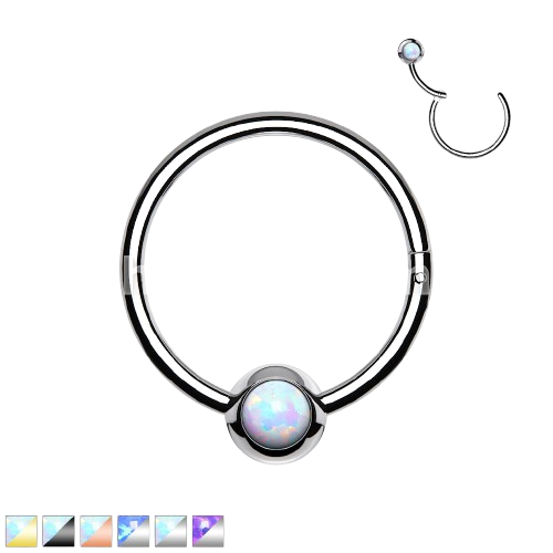316L Surgical Steel Hinge Hoop Segment Rings with Opal Set Ball for Ear Cartilage, Nose Septum and More Hoop Ring Skin Metals