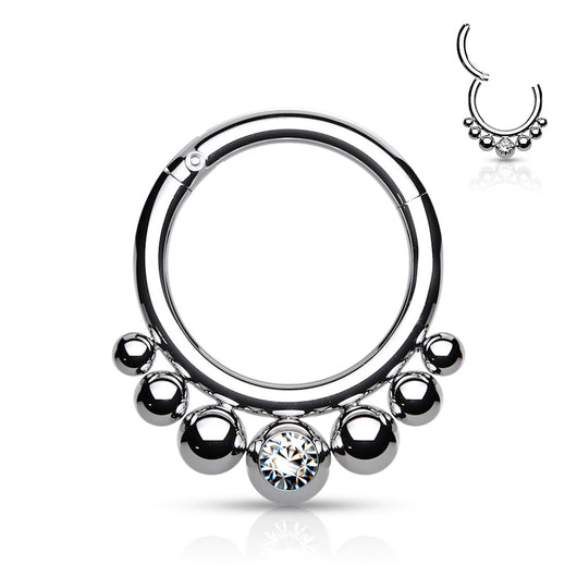 Surgical Steel Segment Hoop Rings with Graduated Balls and Bezel Set Crystal Center Hoop Ring Impulse Piercings 5/16" (8mm) Steel/Clear