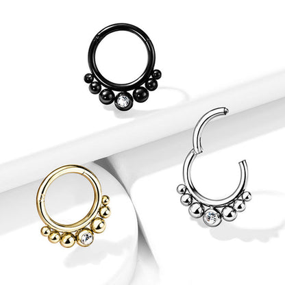 Surgical Steel Segment Hoop Rings with Graduated Balls and Bezel Set Crystal Center Hoop Ring Impulse Piercings