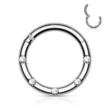 Surgical Steel Hinged Segment Hoop Rings with 5 Flush Set Front Facing Petite Crystals Hoop Ring Impulse Piercings Clear 5/16" (8mm)