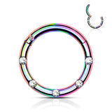 Surgical Steel Hinged Segment Hoop Rings with 5 Flush Set Front Facing Petite Crystals Hoop Ring Impulse Piercings