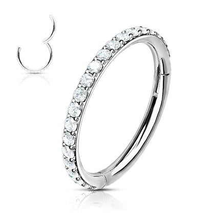 High Quality Precision All 316L Surgical Steel Hinged Segment Hoop Rings with CNC Set CZ Paved Hoop Earring Skin Metals