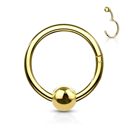 316L Surgical Steel Hinge Hoop Segment Rings with Ball for Ear Cartilage, Nose Septum and More Bead Ring Impulse Piercings 5/16" (8mm) Gold