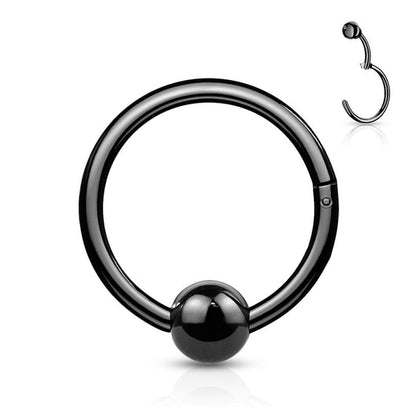 316L Surgical Steel Hinge Hoop Segment Rings with Ball for Ear Cartilage, Nose Septum and More Bead Ring Impulse Piercings 5/16" (8mm) Black