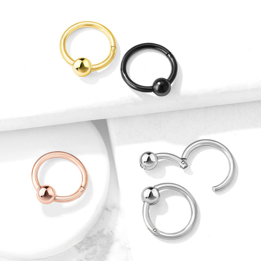 316L Surgical Steel Hinge Hoop Segment Rings with Ball for Ear Cartilage, Nose Septum and More Bead Ring Impulse Piercings