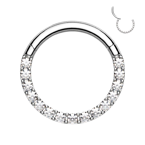 High Quality Precision All 316L Surgical Steel Hinged Segment Hoop Rings with CNC Set Front Facing CZ Paved Tongue Rings Impulse Piercings