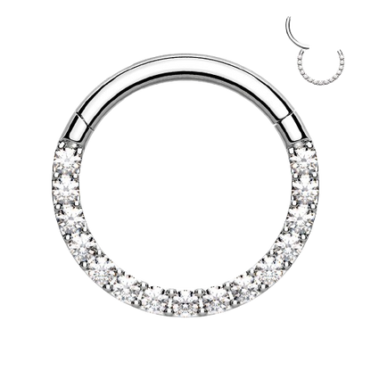 High Quality Precision All 316L Surgical Steel Hinged Segment Hoop Rings with CNC Set Front Facing CZ Paved Tongue Rings Impulse Piercings