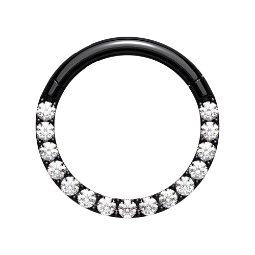 High Quality Precision All 316L Surgical Steel Hinged Segment Hoop Rings with CNC Set Front Facing CZ Paved Tongue Rings Impulse Piercings