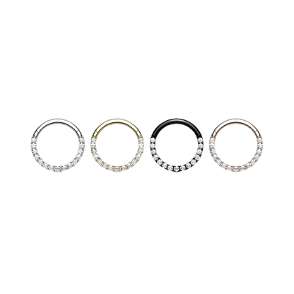 High Quality Precision All 316L Surgical Steel Hinged Segment Hoop Rings with CNC Set Front Facing CZ Paved Tongue Rings Impulse Piercings