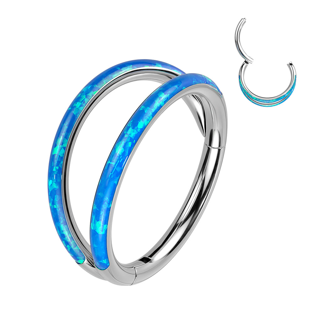 Titanium Hinged Segment Double Lined With Outward Facing Opal Hoop Ring Cartilage Impulse Piercings