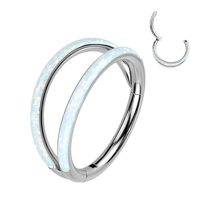 Titanium Hinged Segment Double Lined With Outward Facing Opal Hoop Ring Cartilage Impulse Piercings