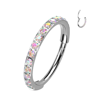 Implant Grade Titanium Hinged Segment Hoop Ring With Outward Facing Pave CZs for the Nose, Ear and More Hoop Ring Skin Metals