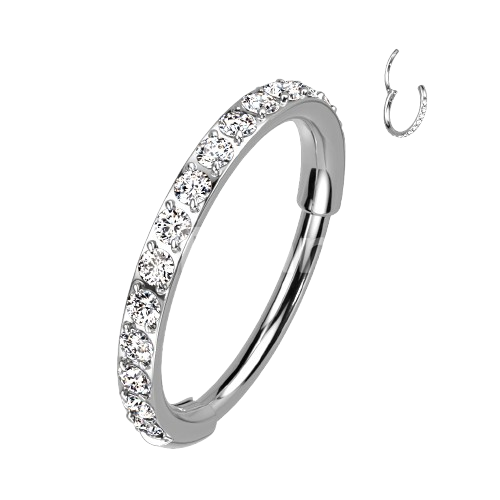 Implant Grade Titanium Hinged Segment Hoop Ring With Outward Facing Pave CZs for the Nose, Ear and More Hoop Ring Skin Metals