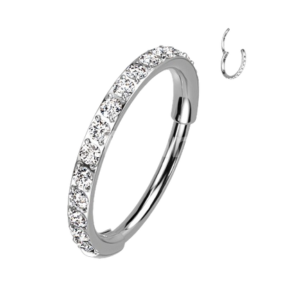 Implant Grade Titanium Hinged Segment Hoop Ring With Outward Facing Pave CZs for the Nose, Ear and More Hoop Ring Skin Metals