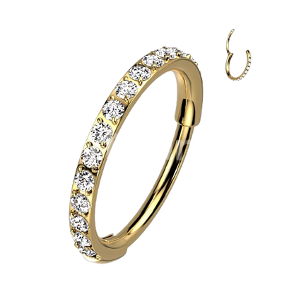 Implant Grade Titanium Hinged Segment Hoop Ring With Outward Facing Pave CZs for the Nose, Ear and More Hoop Ring Skin Metals