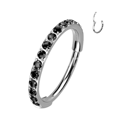 Implant Grade Titanium Hinged Segment Hoop Ring With Outward Facing Pave CZs for the Nose, Ear and More Hoop Ring Skin Metals